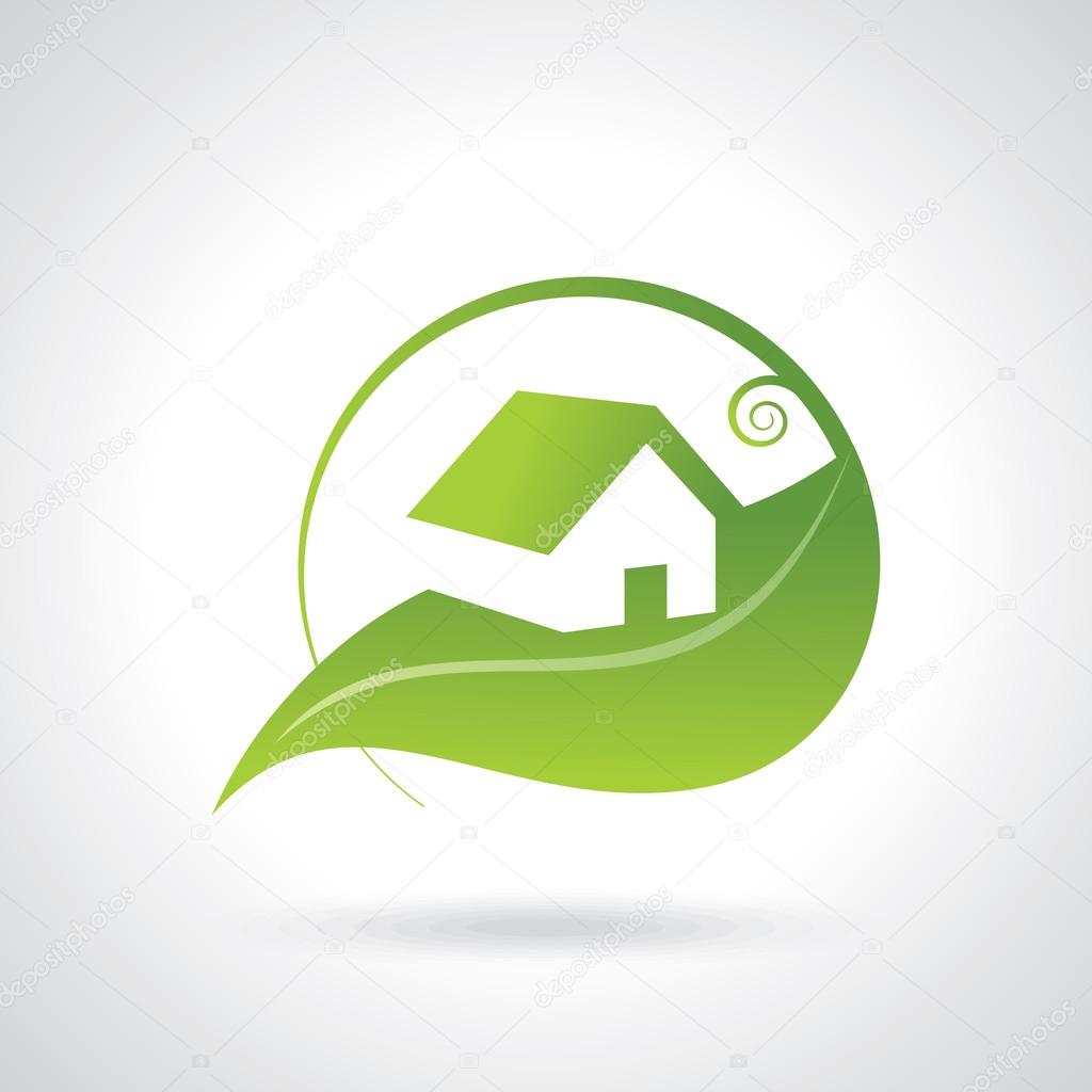 Logo d'une maison posée sur une feuille verte