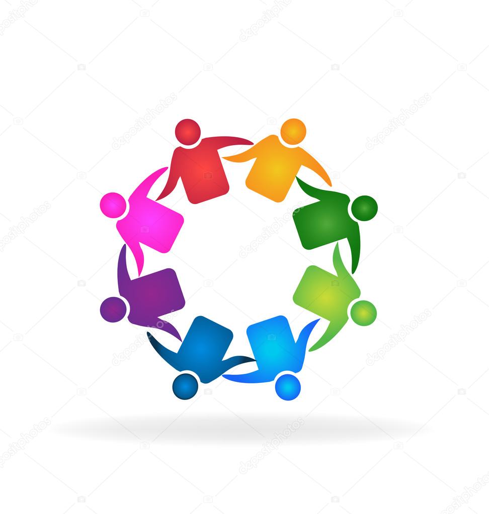 Cercle de personnages colorés se tenant par la main