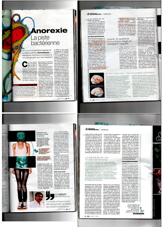 Pages d'un article de magazine intitulé « Anorexie, la piste bactérienne »